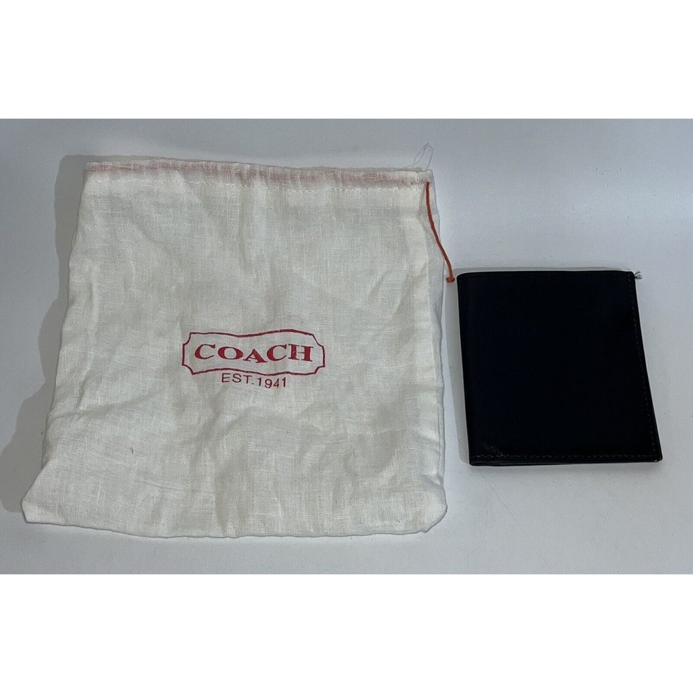 COACH Black Leather Wallet Card License Case ID Bifold Holder 4 Total Card Slots